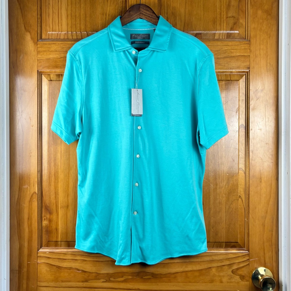 Daniel Cremieux Supima Performance Shirt Mens Large Teal Short Sleeve Button Up